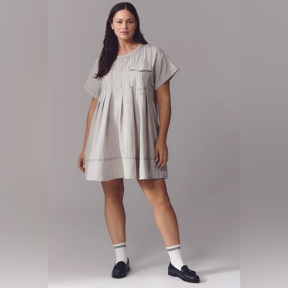 NWT Anthropologie Pilcro 2X Plus Short-Sleeve Denim Mini Swing Dress - Picture 1 of 14